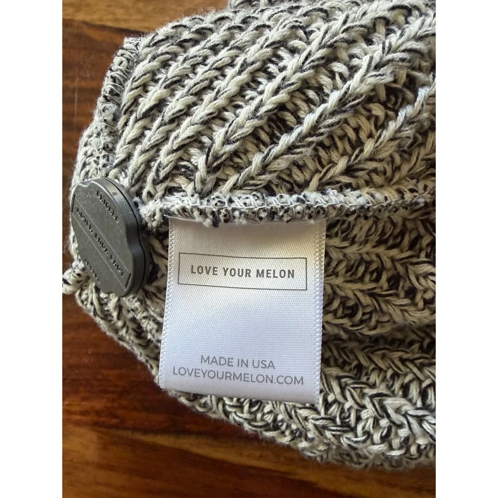 Love‎ Your Melon Black White Marled Knit Beanie Hat with Black Faux Fur Pom USA